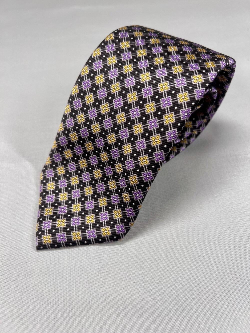 Robert Talbott Best of Class Silk Tie Purple Gold Black Geometric Mens Long